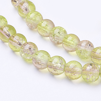 Spray Painted Crackle Glass Beads Strands, Round, Light Yellow, 6mm, Hole: 1.3~1.6mm, 31.4 inch
