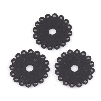 PU Leather Fabric, Flower, Black, 22x1.5mm, Hole: 1.6mm
