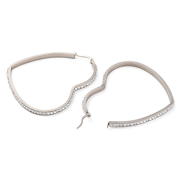 304 Stainless Steel Heart Hoop Earrings, with Polymer Clay and Rhinestone, Stainless Steel Color, 66x56x3.5mm, Pin: 0.8mm