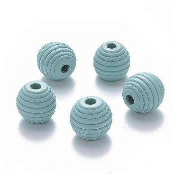 Painted Natural Wood Beehive European Beads, Large Hole Beads, Round, Light Sky Blue, 18x17mm, Hole: 4.5mm