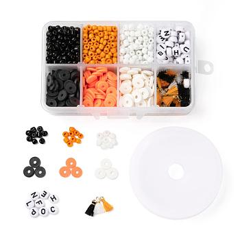 3 Colors 1155Pcs DIY Halloween Theme Stretch Bracelets Making Kits, Including Round Glass Seed Beads, Polymer Clay Heishi Beads, Polycotton Tassel, Acrylic Letter Beads and 8m Elastic Crystal Thread, Mixed Color, 4mm, Hole: 1.5mm