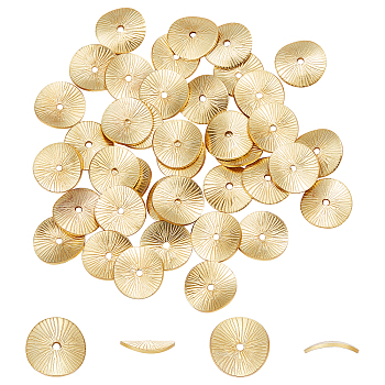 Textured Brass Beads, Long-Lasting Plated, Flat Round, Golden, 11x10.5x2mm, Hole: 1.3mm, 50pcs/box