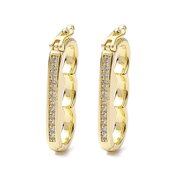 Brass Micro Pave Clear Cubic Zirconia Twister Clasps, Real 18K Gold Plated, 27.5x10x3.5mm, Inner Diameter: 22x3.8mm