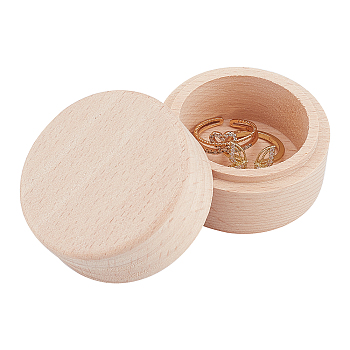 Round Wooden Storage Boxes Ring Box, for DIY Craft Jewelry Trinket Box Container Gift Case, BurlyWood, 5.25x4.05cm