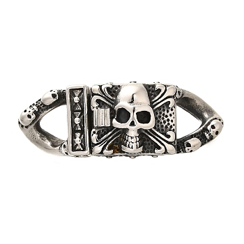 304 Stainless Steel Magnetic Clasps, Skull, Antique Silver, 49x18.5x12mm