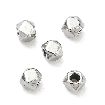 304 Stainless Steel Beads, Polygon, Faceted, Stainless Steel Color, 4x4x4.8mm, Hole: 1.6mm