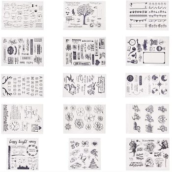 Silicone Stamps, for DIY Scrapbooking, Photo Album Decorative, Cards Making, Clear, 15pcs/set