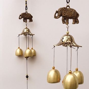 Alloy Wind Chimes, Pendant Decorations, with Bell Charms, Elephant, 460mm