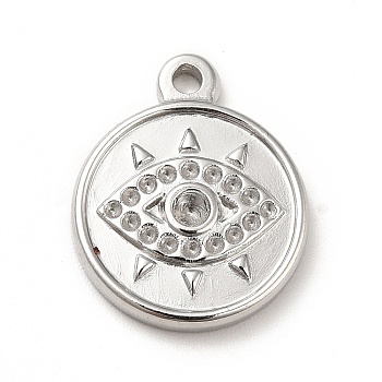  304 Stainless Steel Pendant Rhinestone Settings, Flat Round with Eye, Stainless Steel Color, Fit for 1mm and 2mm Rhinestone, 19x16x3mm, Hole: 1.8mm