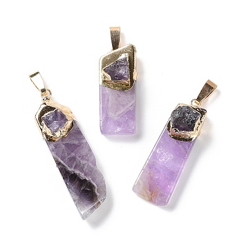 Natural Amethyst Big Pendants, with Golden Plated Brass Snap on Bails, Rectangle Charms, 20~74x8~14x6~16mm, Hole: 10x4mm
