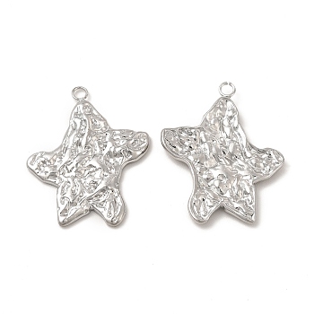 304 Stainless Steel Pendants, Textured, Starfish Charm, Stainless Steel Color, 26x21x2mm, Hole: 1.8mm