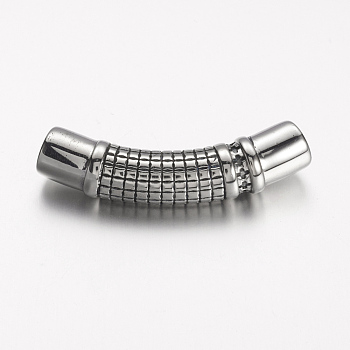 304 Stainless Steel Beads, Curved Tube Beads, Curved Tube Noodle Beads, Antique Silver, 47x11x9mm, Hole: 6.5mm