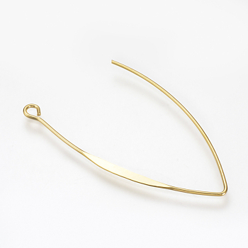 Brass Earring Hooks Findings, with Horizontal Loop, Nickel Free, Real 18K Gold Plated, 45x25x1mm, Hole: 1.5mm