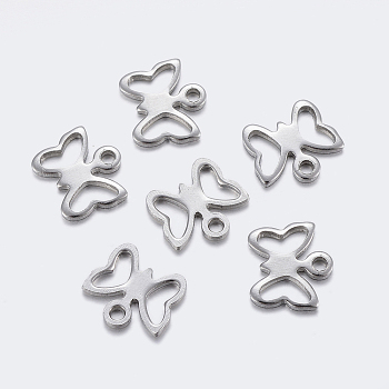 304 Stainless Steel Charms, Butterfly, Stainless Steel Color, 9x10x1mm, Hole: 1.2~1.4mm