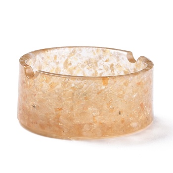 Resin with Natural Citrine Chip Stones Ashtray, Home OFFice Tabletop Decoration, Flat Round, 77x33mm, Inner Diameter: 63.5mm
