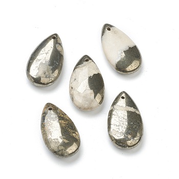 Natural Pyrite Beads, Top Drilled, Teardrop, 29.5~30x16.5~17x7~7.5mm, Hole: 1.5mm
