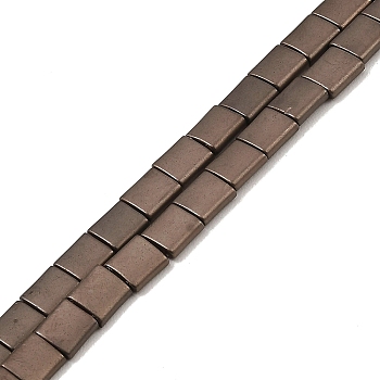 Electroplated Frosted Non-magnetic Synthetic Hematite Beads Strands, Square, 2-Hole, Coffee Plated, 5x5x2mm, Hole: 0.8mm, about 74pcs/strand, 15.75 inch(40cm)