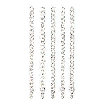 Brass Chain Extenders, with Teardrop Charms, Platinum, 65~70x3x1.5mm, Hole: 3x2mm