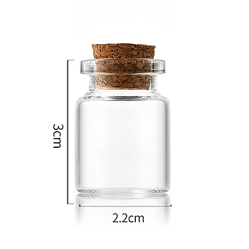 Glass Bottle, with Cork Plug, Wishing Bottle, Column, Clear, 2.2x3cm, Capacity: 5ml(0.17fl. oz)