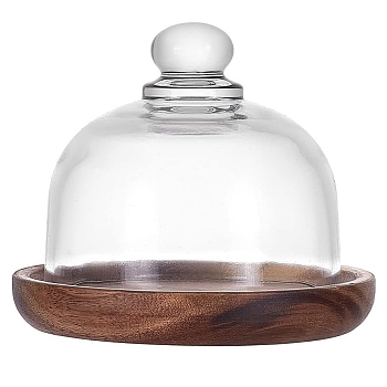 Clear Glass Dessert/Cake Cloche Dome Display Cases, Cloche Bell Jars, with Round Wood Bases, Clear, 10.5x9.5cm, Inner Diameter: 8cm, 2pcs/set