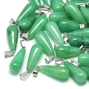 Dyed Natural Malaysia Jade Pendants, with Stainless Steel Snap On Bails, teardrop, 28~30x10~12mm, Hole: 6x4mm