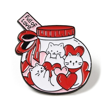 Valentine's Day Theme Black Zinc Alloy Brooches, Cat & Heart Enamel Pins for Women, Bottle, 31x28x1mm