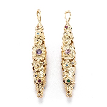 Real 18K Gold Plated Brass Micro Pave Cubic Zirconia Pendants, Cadmium Free & Lead Free, Long-Lasting Plated, Rice, Colorful, 45.5x7.5x9mm, Hole: 4.5x2.5mm