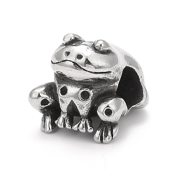 304 Stainless Steel European Beads, Large Hole Beads, Frog, Antique Silver, 11.5x10.5x11.5mm, Hole: 4.5mm