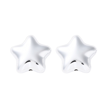 Electroplate Plating Opaque Acrylic Beads, Star, Platinum Plated, 19x20x9mm, Hole: 1.6mm