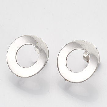 304 Stainless Steel Stud Earring Findings, with Loop, Curved, Ring, Stainless Steel Color, 18mm, Hole: 3mm, Pin: 0.8mm