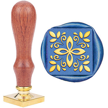 DIY Scrapbook, Brass Wax Seal Stamp and Wood Handle Sets, Flower Pattern, 89mm, Stamps: 25x25x14.5mm