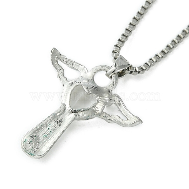 Cubic Zirconia Fairy with Heart Pendant Necklace with Box Chains(NJEW-C004-01C)-3