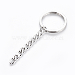Tarnish Resistant Polishing 304 Stainless Steel Split Key Rings, Keychain Clasp Findings, with Extended Curb Chains, Stainless Steel Color, 84mm, Key Rings: 30x2.8mm(STAS-H558-46P)