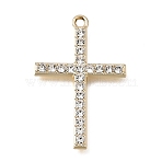 UV Plating Alloy Crystal Rhinestone Pendants, Cross Charms, Golden, 33.5x21.5x2.5mm, Hole: 1.6mm(RB-CBAD37D-18G)