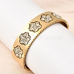 304 Stainless Steel Pave Clear Cubic Zirconia Hinged Bangles for Women, Flower, Ion Plating(IP), Long-Lasting Plated, Golden, Inner Diameter: 2.05x2.44 inch(5.2x6.2cm)(BJEW-Z166-02G)