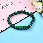 Synthetic Malachite Beads Stretch Bracelets, with Brass Beads, Inner Diameter: 2~2-1/8 inch(51mm~53mm), Beads: 8mm in Diameter, Brass Finding: 7.5x3mm, Rectangular: 35x10.5x5.5~6mm(BJEW-T022-04K-1)