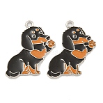 Rack Plating Alloy Enamel Pendants, Cadmium Free & Lead Free, Platinum, Dog Charm, Black, 28x22x1.5mm, Hole: 1.8mm(ENAM-Z014-01P-01)