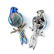 Parrot on the Branch Brooches, Shell with Metal Brooches for Women, Colorful, 68x28mm(PW-WG94600-10)