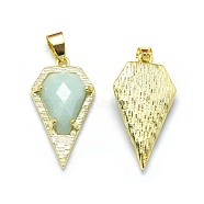 Natural Amazonite Pendants, with Brass Findings, Diamond, Faceted, Golden, 28x15x5.5mm, Hole: 4mm(G-O176A-09G)