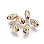 Electroplate Brass Textured Beads, Long-Lasting Plated, Oval, Light Gold, 7x4mm, Hole: 1.8mm(KK-F789-32G)