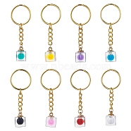 8 Pcs Cube Transparent Plastic Pendants Keychains, with Iron Split Key Rings, Mixed Color, 6.6cm, 8 color, 1pc/color, 8pcs/set(KEYC-JKC00735)