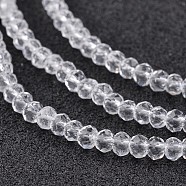 Electroplate Glass Beads Strands, Faceted Rondelle, Clear, 3x2mm, Hole: 1mm, about 202pcs/strand, 17 inch(EGLA-P018-2mm-01)