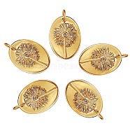 5Pcs Brass Micro Pave Cubic Zirconia Pendants, Oval with Flower, Golden, 19.4x13.7mm(JX129A)