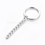 Polishing 304 Stainless Steel Split Key Rings, Keychain Clasp Findings, with Extended Curb Chains, Stainless Steel Color, 84mm, Key Rings: 30x2.8mm(STAS-H558-46P)