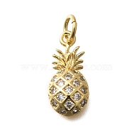 Brass Pendants, Fruit Charms, Lead Free & Cadmium Free, Long-Lasting Plated, with Jump Ring, Pineapple, 16x7.5x3.5mm, Hole: 3.5mm(KK-D280-01G-04)