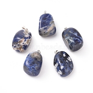 Natural Sodalite Pendants, with Platinum Tone Brass Findings, Nuggets, 23~30x13~22x12~20mm, Hole: 5x3mm(X-G-k302-B12)