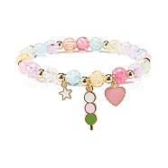 Candy Color Round Beaded Stretch Bracelet with Heart Tomatoes On Sticks Charm for Women, Colorful, Inner Diameter: 2 inch(5cm)(BJEW-JB07636-02)