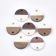Resin & Walnut Wood Links connectors, Flat Round, White, 15~15.5x3~4mm, Hole: 1.8mm(RESI-S367-02E-01)