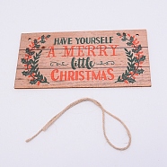 MDF Hanging Board, with Hemp Rope, Rectangle, for Christmas, BurlyWood, 10x20x0.3cm, Hole: 0.4cm, Hemp Rope: 39x0.2cm(HJEW-WH0008-34)