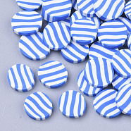 Handmade Polymer Clay Cabochons, Flat Round with Stripe, Imitation Candy, Dodger Blue, 8.5~10.5x1~2mm, about 250pcs/50g(X-CLAY-R087-07)
